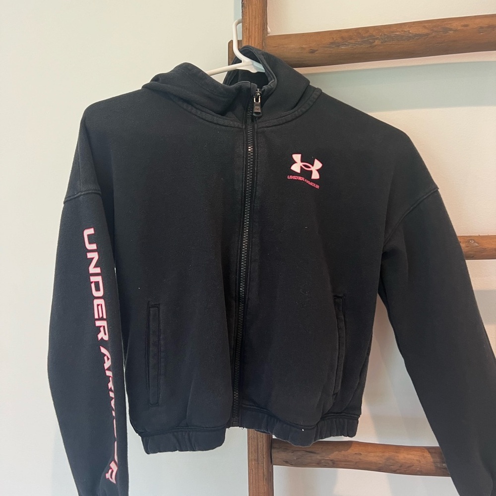 Girls Under Armour UA Rival Fleece Full Zip Hoodie Medium
Black and Pink
